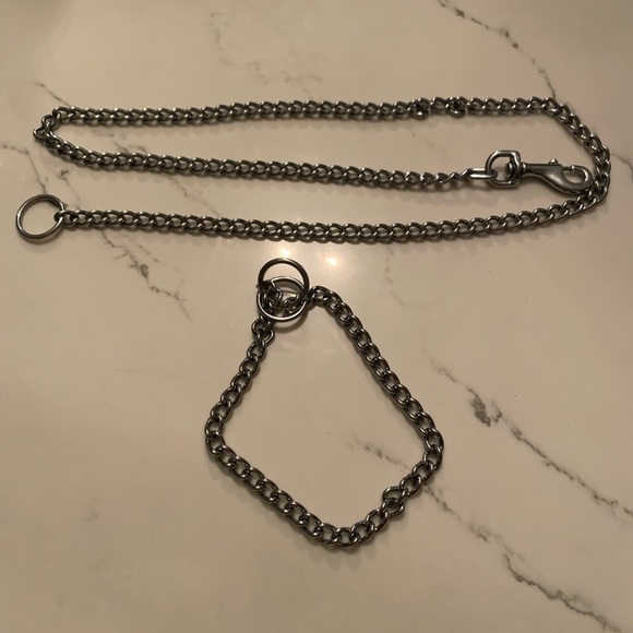 Gun Metal Chain Slip Collar and Leash - Picture 2 of 2